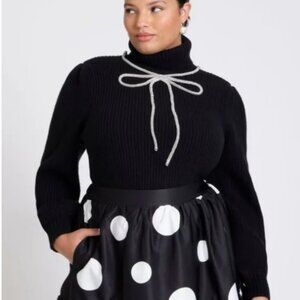 Eloquii x Kate Sade New York Black Turtleneck Sweater with Applique Bow 14/16